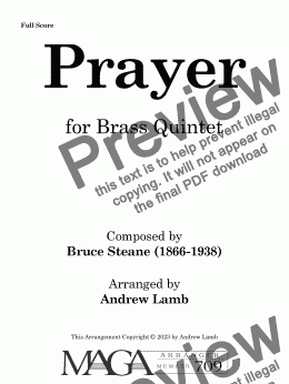 page one of Bruce Steane | Prayer (Introductory Voluntary) | for Brass Quintet