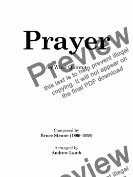 page one of Prayer (by Bruce Steane, arr. Wind Quintet)