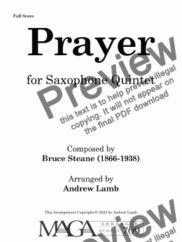 page one of Bruce Steane | Prayer | for Saxophone Quintet)