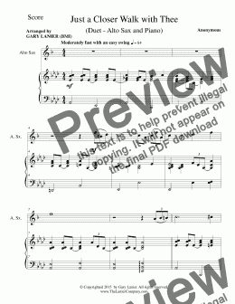 page one of Just A Closer Walk With Thee ( Alto Sax and Piano)