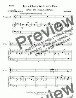 page one of Just A Closer Walk With Thee ( Trumpet and Piano)