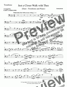 page one of Just a Closer Walk With Thee (Trombone and Piano)