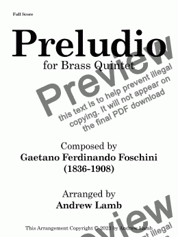 page one of Preludio (by Gaetano Foschini, arr. for Brass Quintet)