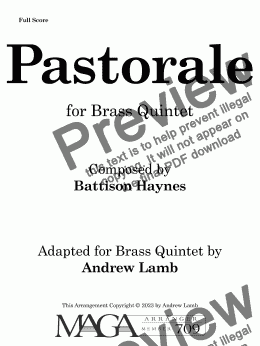 page one of Battison Haynes | Pastorale | for Brass Quintet