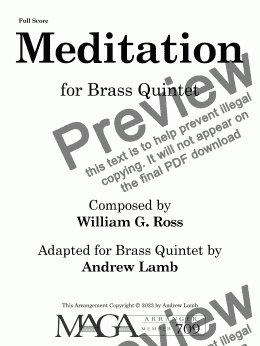 page one of Meditation (by William Ross, arr. Brass Quintet)