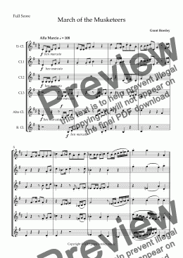 page one of March of the Musketeers for clarinet choir 