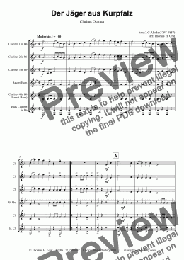 page one of A Hunter from the Palatinate - German March/Octoberfest - Clarinet Quintet - Score and parts