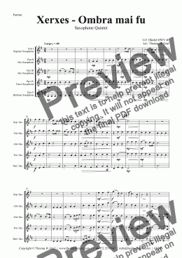 page one of Xerxes Largo - Ombra mai fu - Saxophone Quintet - Eb - Score and parts