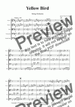 page one of Yellow Bird - Haitian Folk Song Calypso - String Orchestra - Score and parts