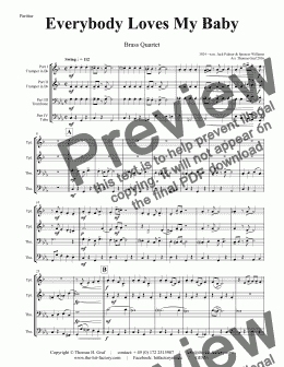 page one of Everybody Loves My Baby - Jazz Classic - Brass Quartet -   - Score and parts