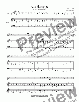 page one of Alla Hornpipe from Water Music for violin (flute) and easy piano