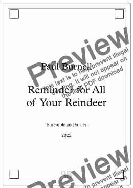 page one of Reminder for all of Your Reindeer, for ensemble and voices - Score and parts