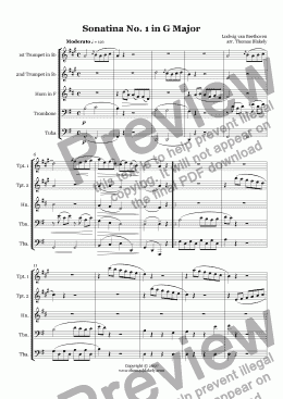 page one of Sonatina No. 1 in G Major for Brass Quintet
