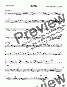 page one of Roar - Kathy Perry - Cello - trombone solo