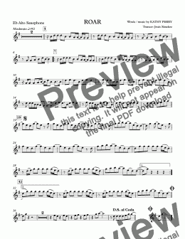 page one of Roar - Kathy Perry - Eb alto sax solo