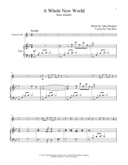 page one of A Whole New World (from Aladdin) (Clarinet and Piano)