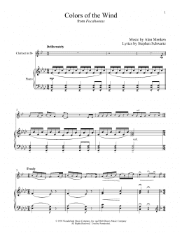 page one of Colors Of The Wind (from Pocahontas) (Clarinet and Piano)