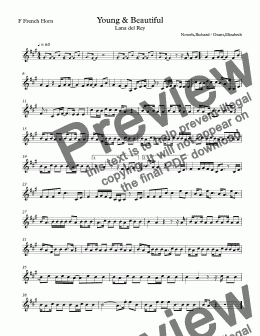 page one of Young and Beautiful - F French Horn