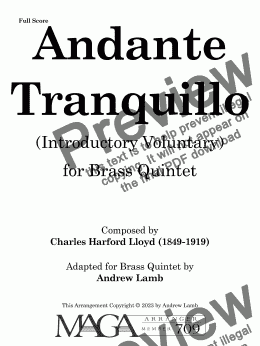 page one of Andante Tranquillo (by Charles Harford Lloyd, arr. for Brass Quintet)