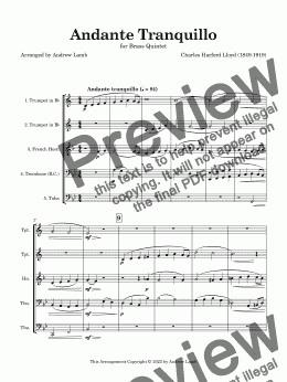 page one of Charles Harford Lloyd | Andante Tranquillo | for Brass Quintet