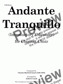 page one of Andante Tranquillo (by Charles Harford Lloyd, arr. for Clarinet Ensemble)