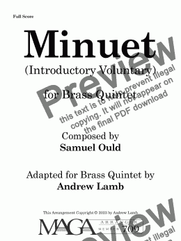 page one of Minuet (Introductory Voluntary) (by Samuel Ould, arr. for Brass Quintet)