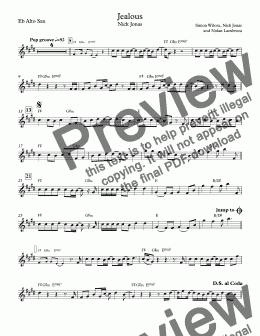 page one of Jealous Nick Jonas - Eb Alto Sax