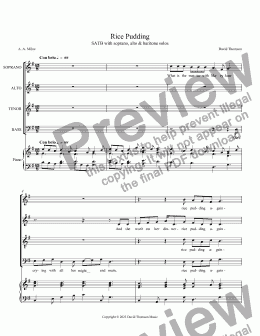 page one of Rice Pudding - a choral setting of a poem by A. A. Milne about a little girl being forced to eat her dessert