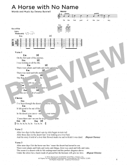 page one of A Horse With No Name (Guitar Chords/Lyrics)