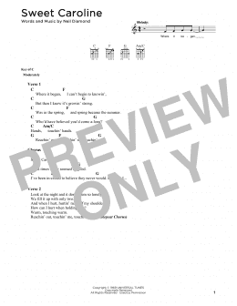 page one of Sweet Caroline (Guitar Chords/Lyrics)