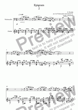 page one of Kodaly,Epigram 2, for Violoncello and Guitar