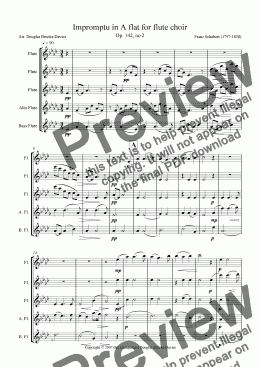 page one of Schubert: Impromptu in A flat (Opus 142, no 2) for Flute Choir (3fl, afl, bassfl)