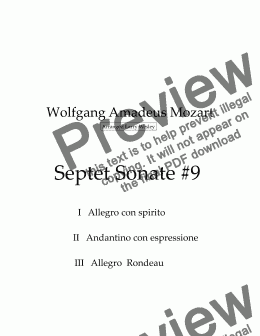 page one of Septet Sonate #9 in D major