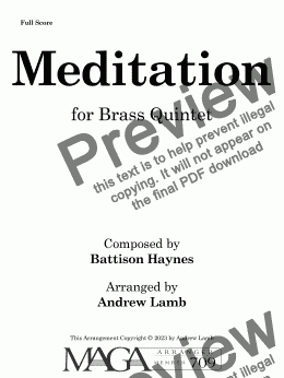 page one of Battison Haynes | Meditation | for Brass Quintet