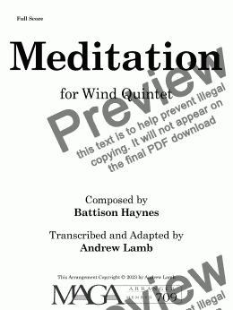 page one of Battison Haynes | Meditation | for Wind Quintet