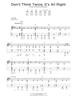 page one of Don't Think Twice, It's All Right (Dulcimer)