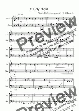 page one of O Holy Night for French Horn and Tuba Duet