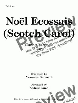 page one of Alexandre Guilmant | Noël Ecossais (Scotch Carol) | for Clarinet Quintet