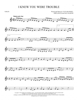 page one of I Knew You Were Trouble (Violin Solo)