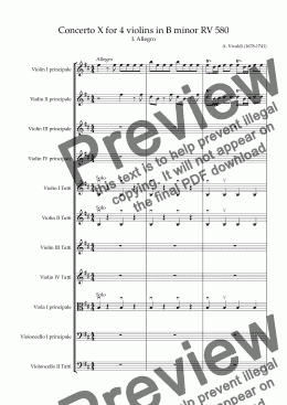 page one of Concerto X for 4 violins in B minor RV 580