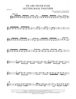 page one of We Are Never Ever Getting Back Together (Mallet Solo)