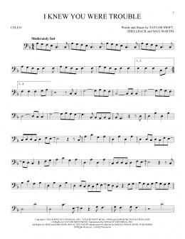 page one of I Knew You Were Trouble (Cello Solo)