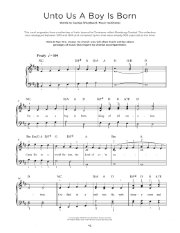 page one of Unto Us A Boy Is Born (Really Easy Piano)