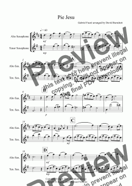 page one of Pie Jesu (from Requiem) for Alto and Tenor Saxophone Duet