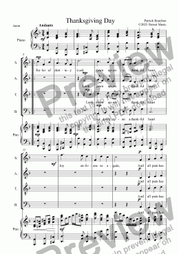 page one of Thanksgiving Day for Choir or Solo voice and Piano