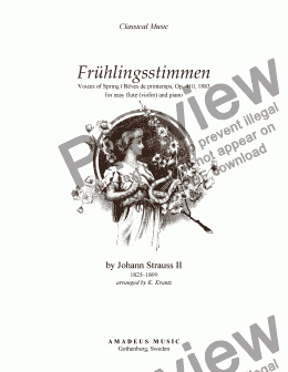 page one of Frühlingsstimmen / Voices of Spring for easy flute (violin) and piano (C major)