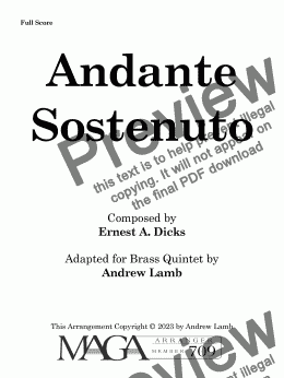 page one of Ernest Dicks | Andante Sostenuto | for Brass Quintet