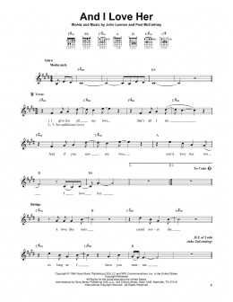 page one of And I Love Her (Easy Guitar Tab)