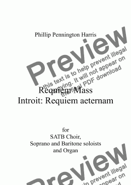 page one of Requiem: Introit & Kyrie 'Requiem aeternam' for Soprano & Baritone solos, SATB choir & organ