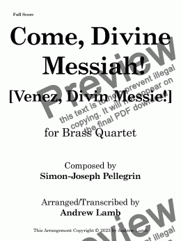 page one of Come, Divine Messiah!